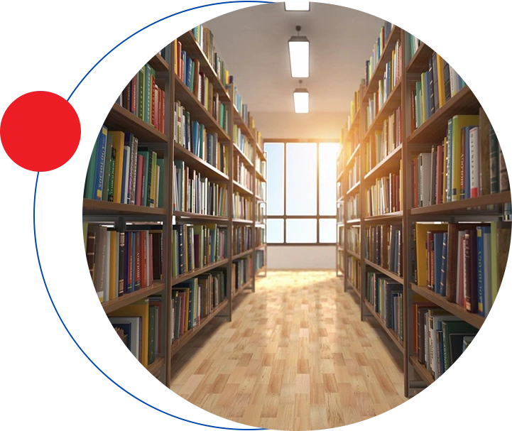 A library with many books on the shelves.